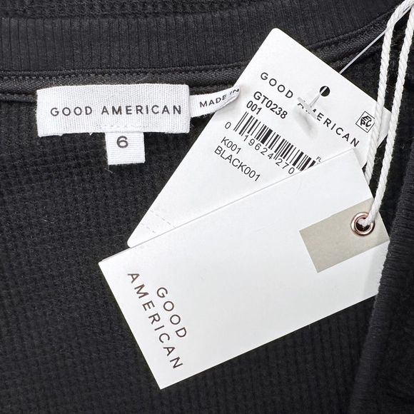 Good American Thermal Stretch Cotton Henley - Size 6 (3XL) - Black - Picture 5 of 5